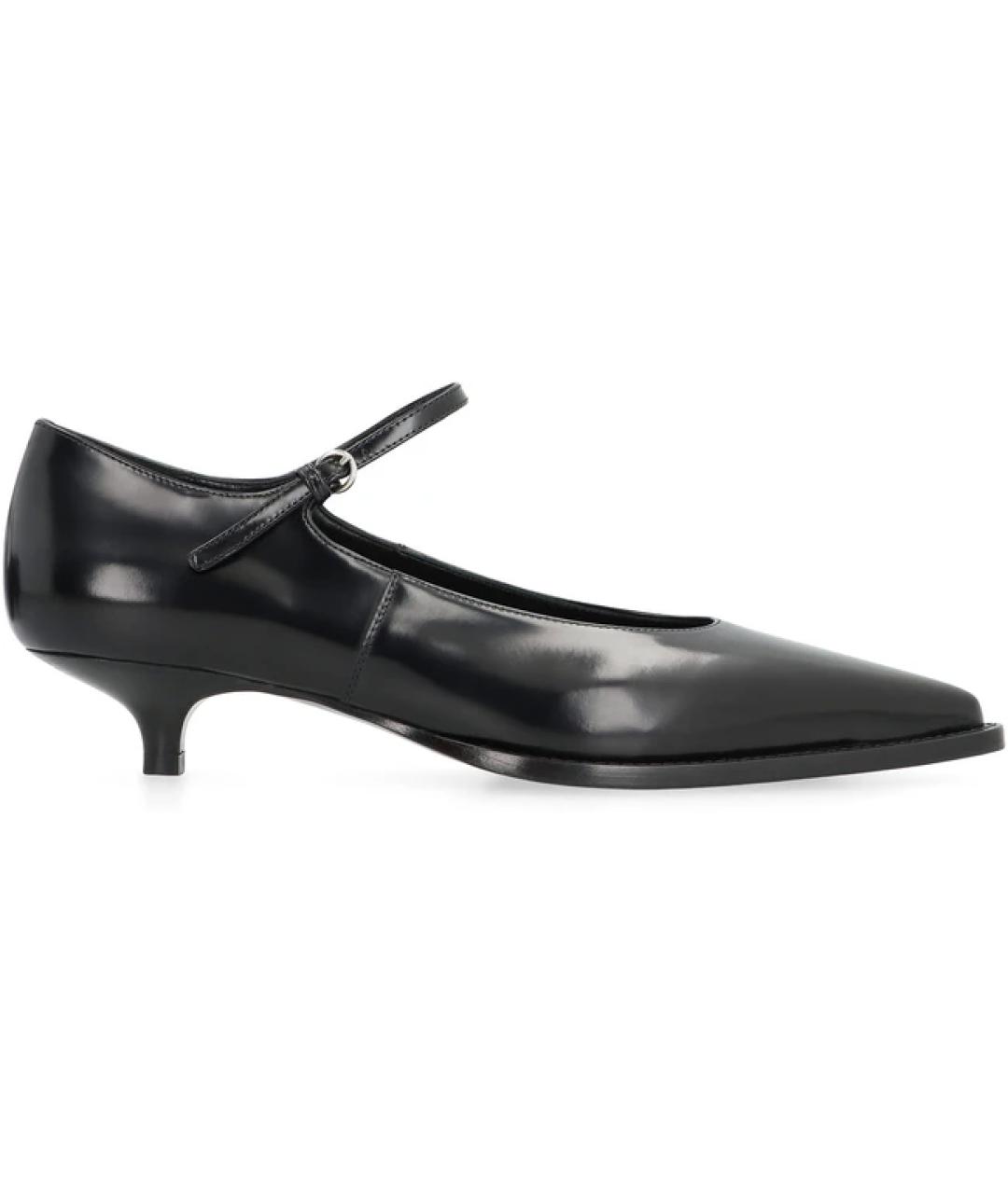 MIU MIU Черные кожаные лодочки на низком каблуке, фото 1