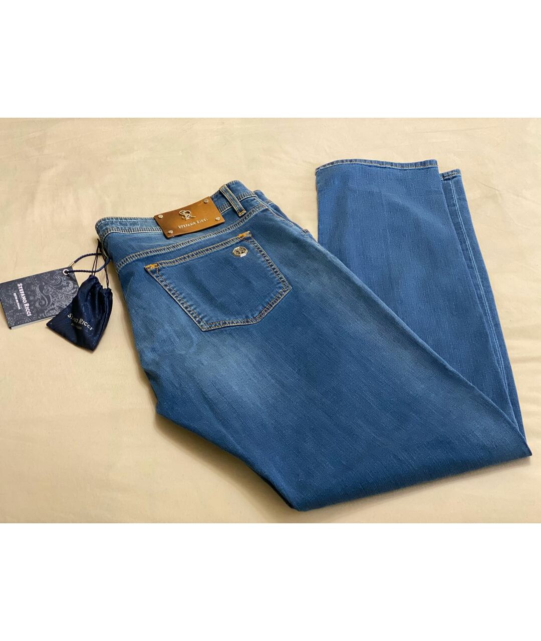 STEFANO RICCI Синие хлопковые прямые джинсы, фото 3