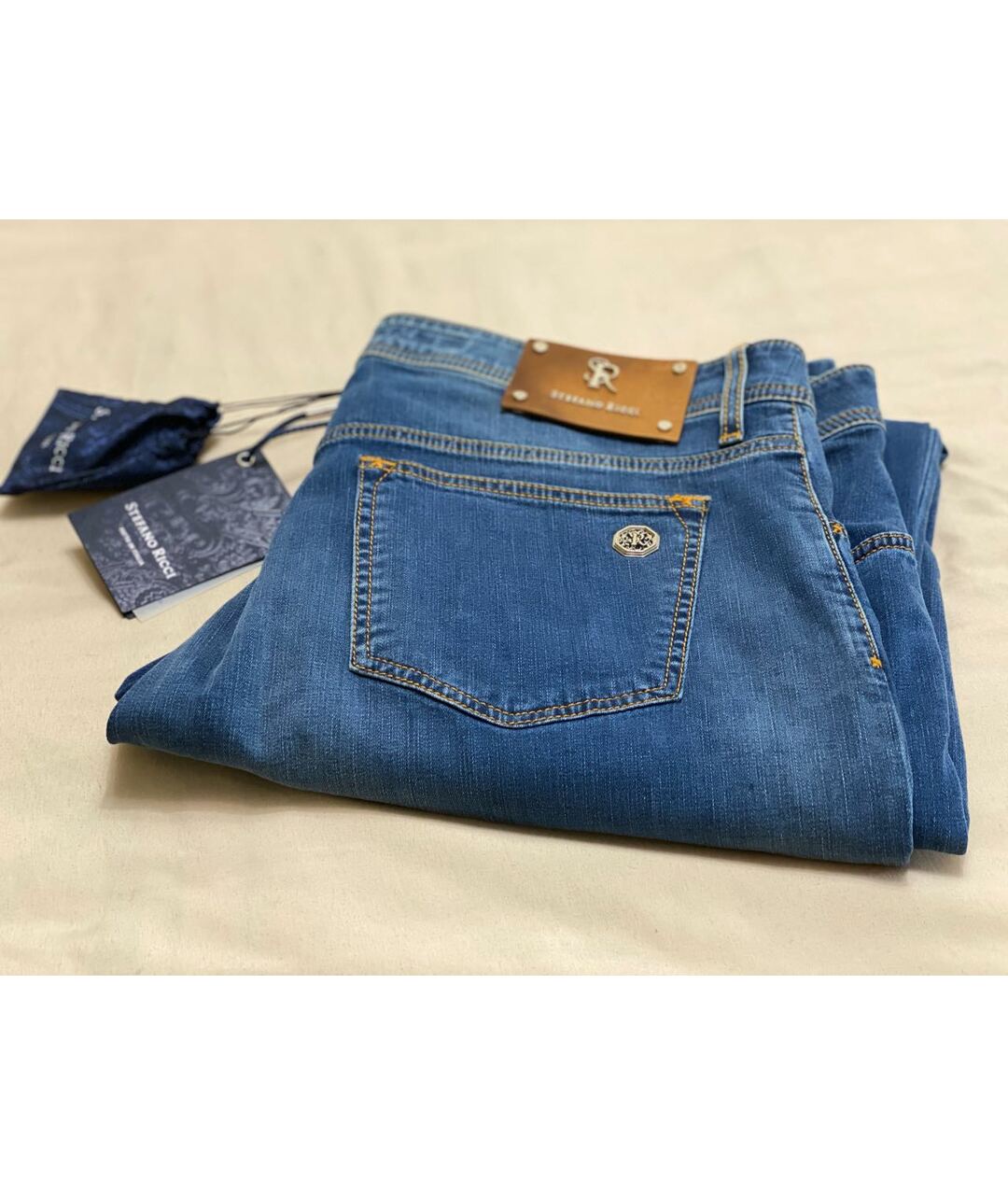 STEFANO RICCI Синие хлопковые прямые джинсы, фото 8