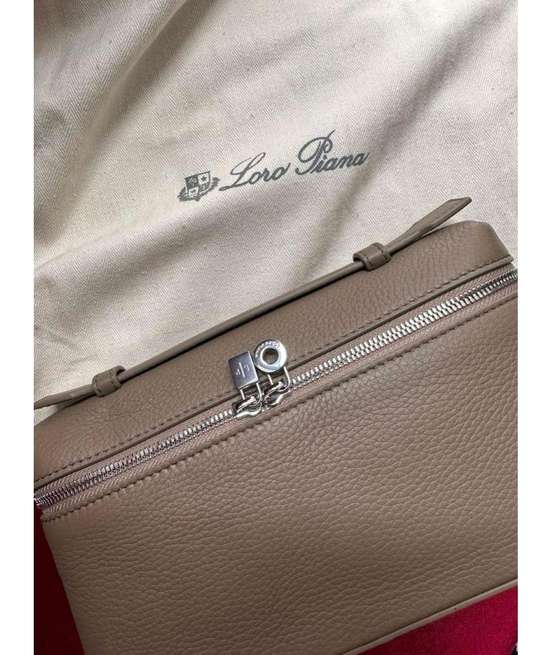 LORO PIANA Бежевая кожаная сумка через плечо, фото 2