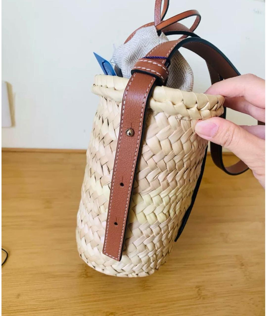 LOEWE Коричневая пелетеная пляжная сумка, фото 5