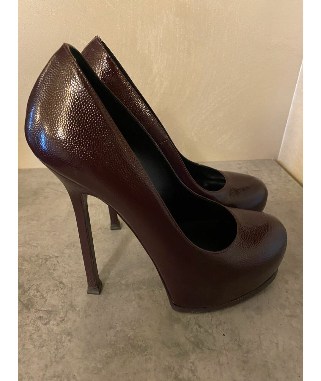 SAINT LAURENT Бордовые кожаные туфли, фото 2