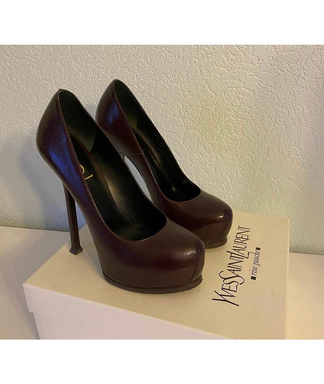 SAINT LAURENT Бордовые кожаные туфли, фото 5