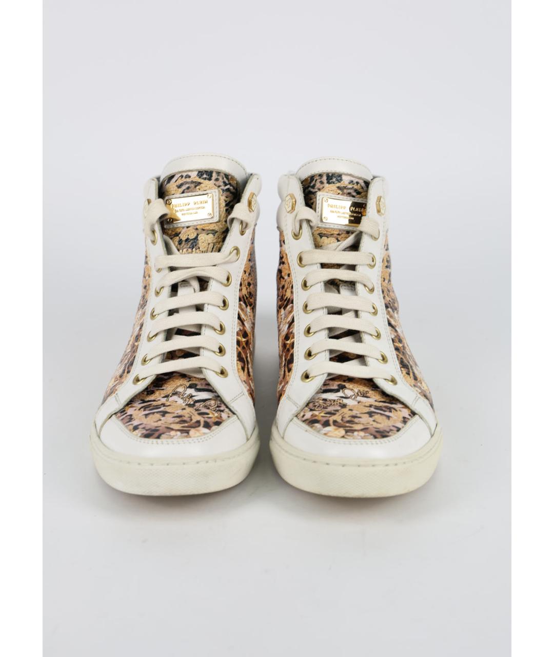 PHILIPP PLEIN Бежевые кожаные кеды, фото 3