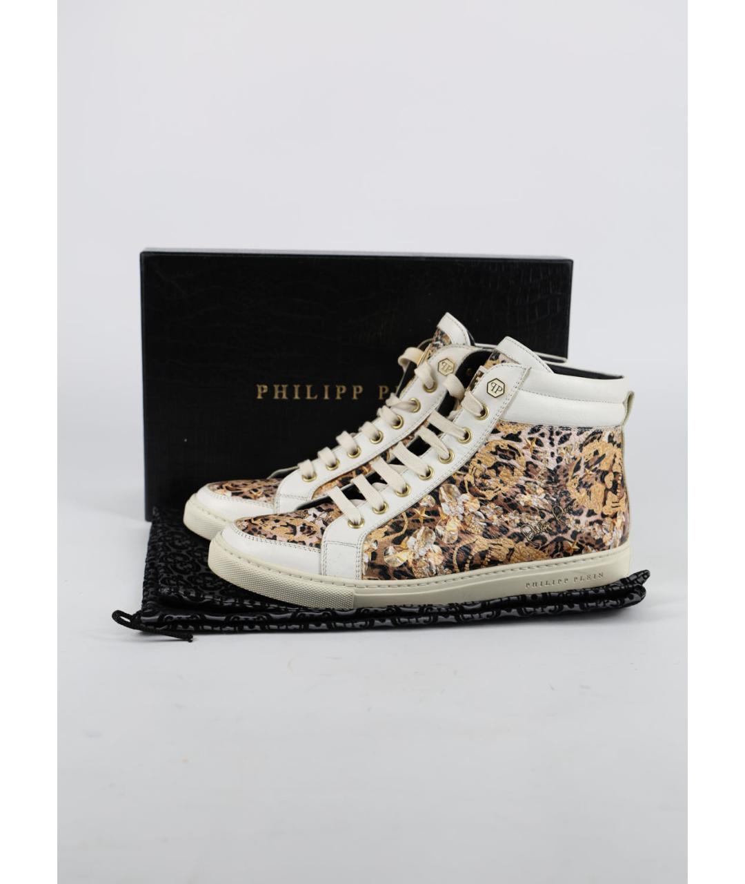 PHILIPP PLEIN Бежевые кожаные кеды, фото 6