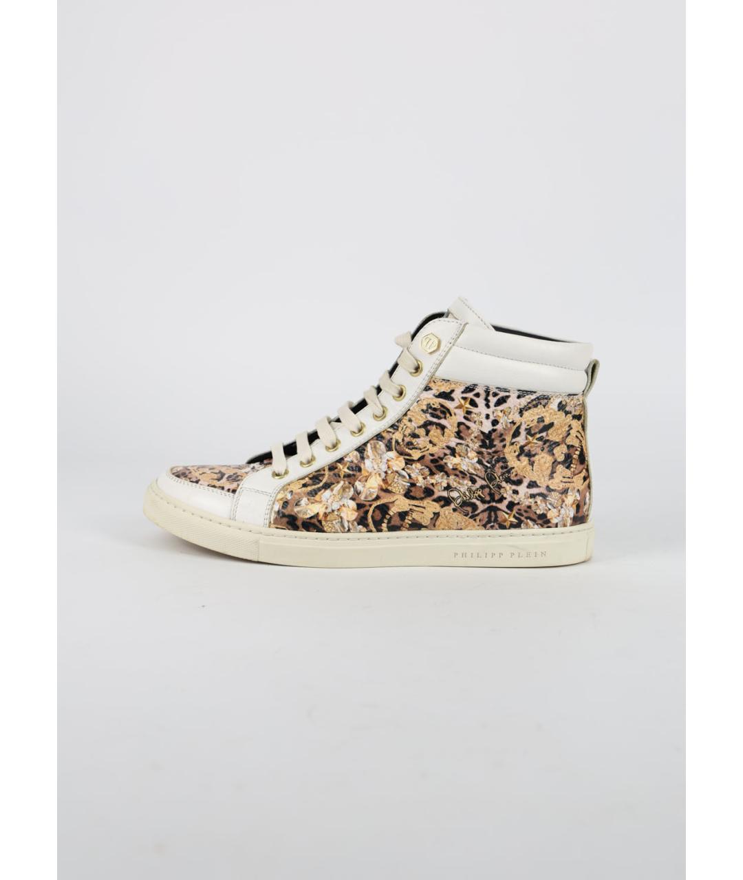 PHILIPP PLEIN Бежевые кожаные кеды, фото 7