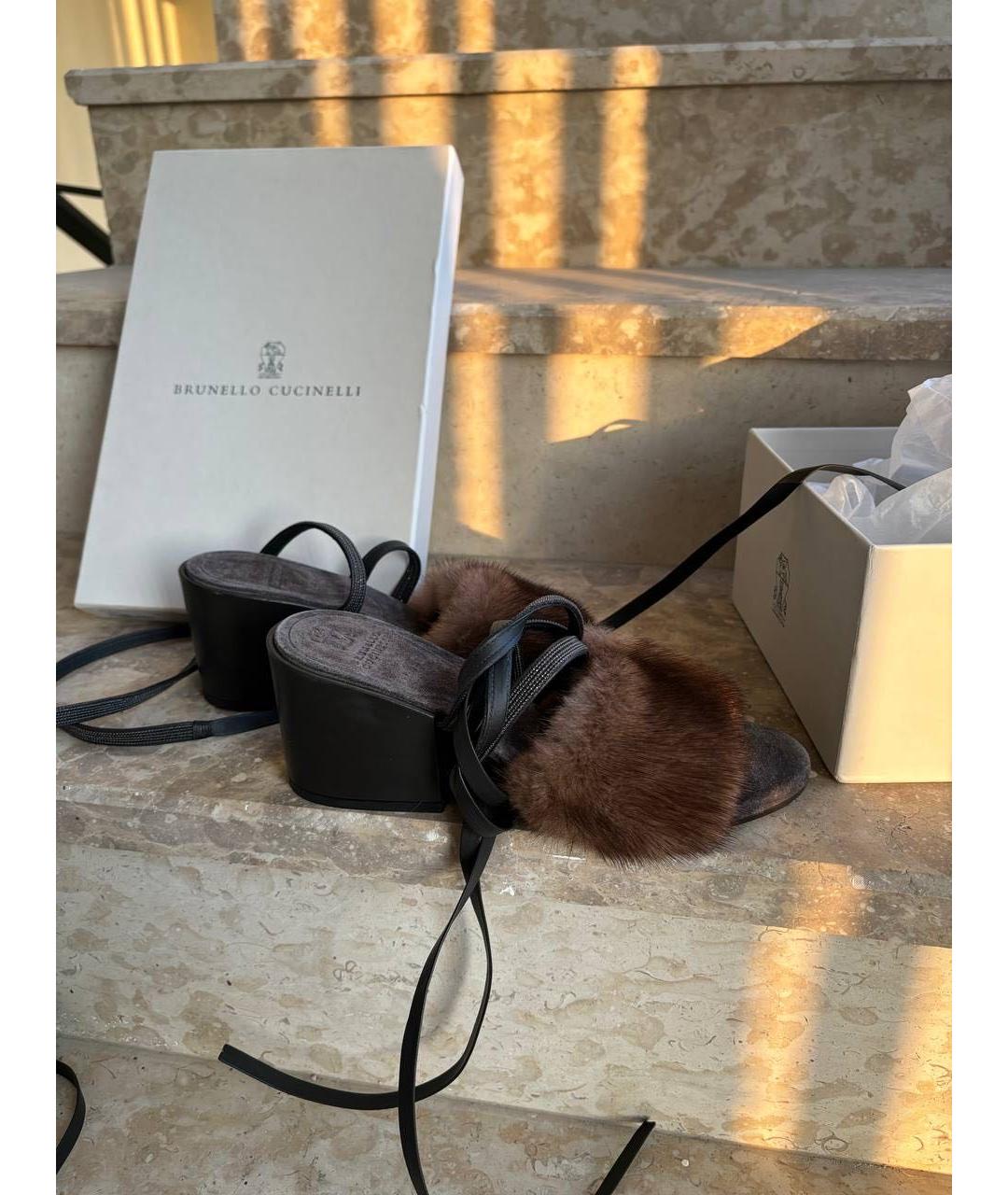 BRUNELLO CUCINELLI Черные кожаные босоножки, фото 3
