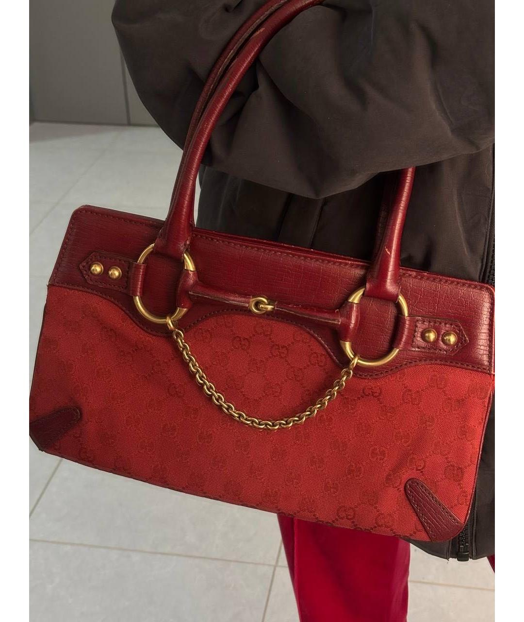 GUCCI Красная тканевая сумка с короткими ручками, фото 2
