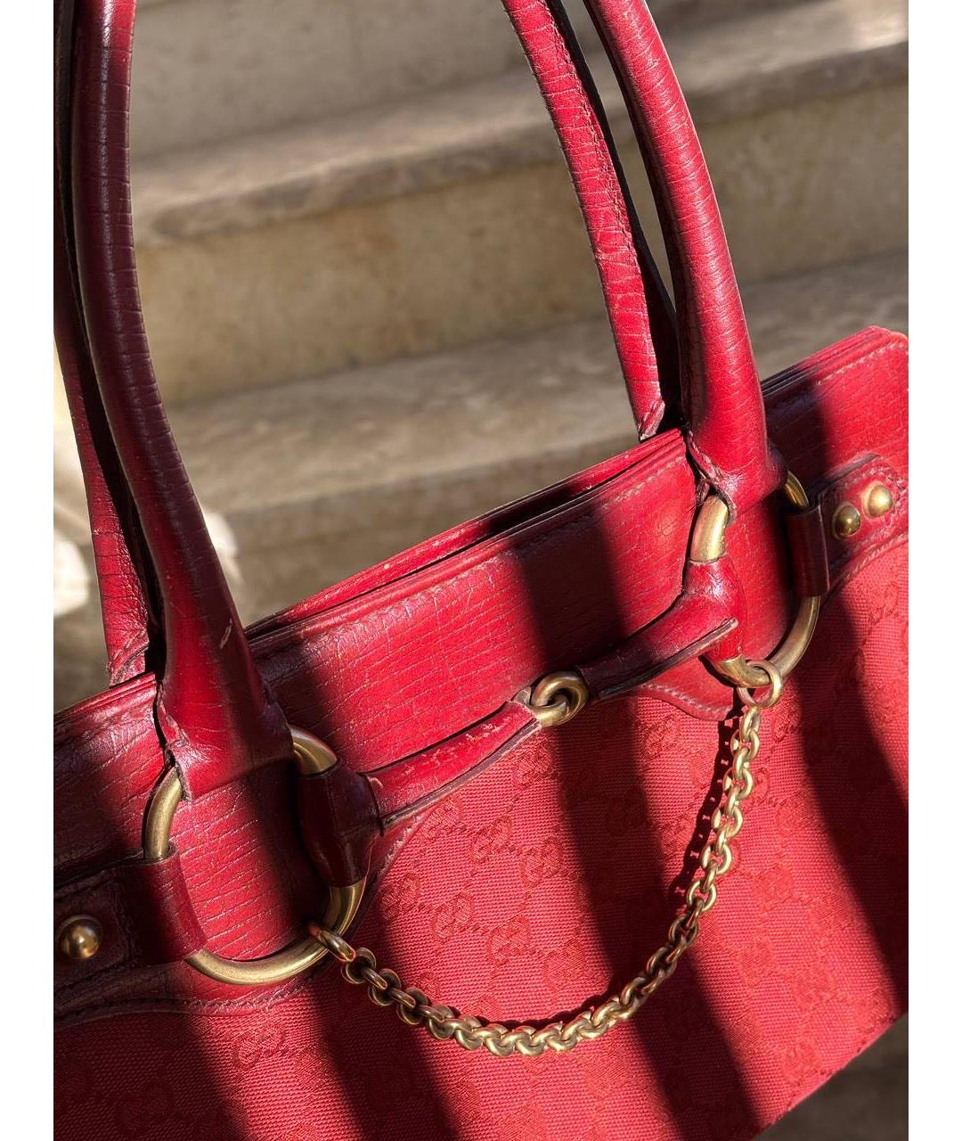 GUCCI Красная тканевая сумка с короткими ручками, фото 4