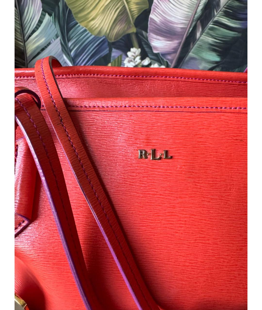 RALPH LAUREN Красная кожаная сумка тоут, фото 5
