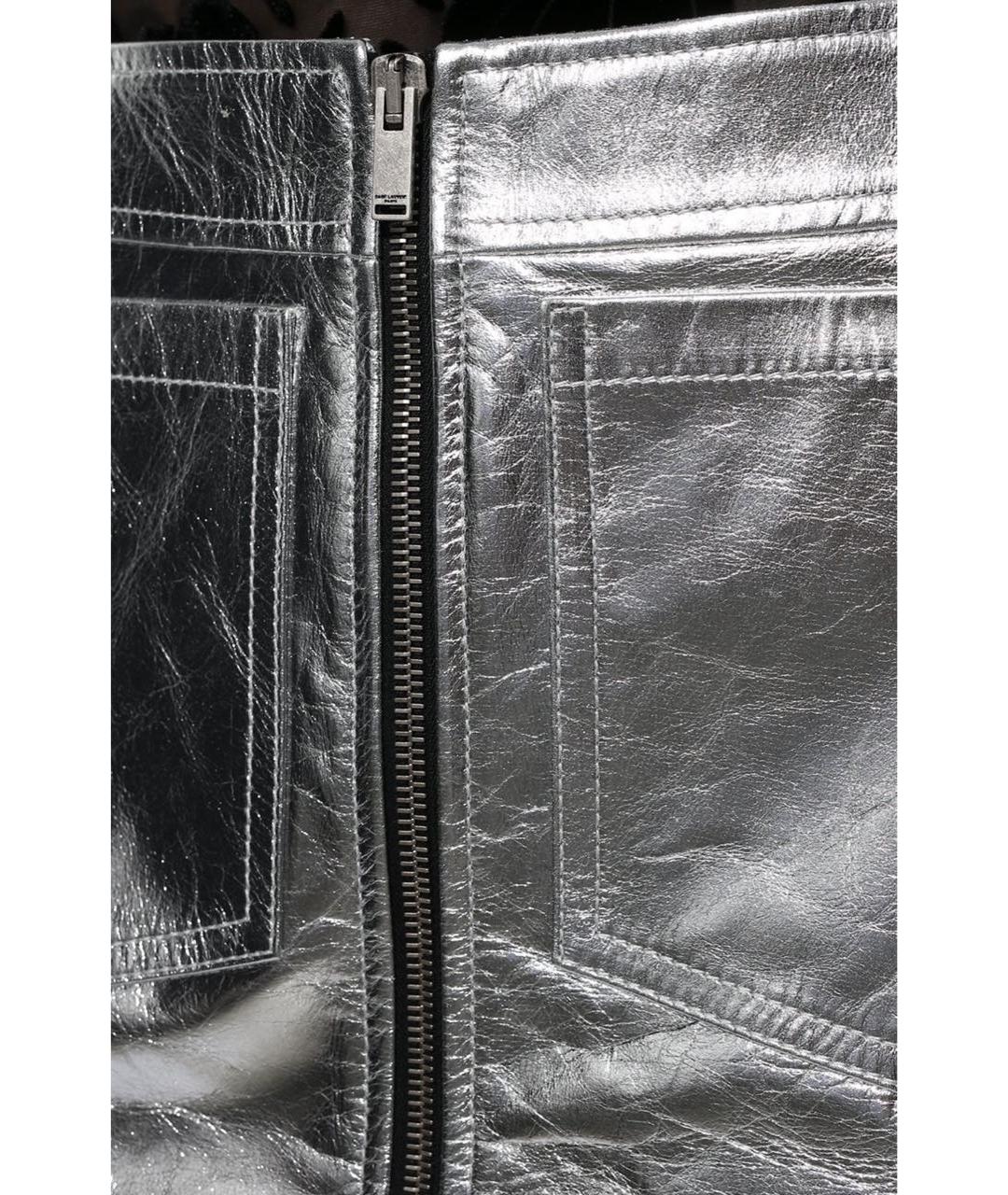 SAINT LAURENT Серебряная кожаная юбка мини, фото 4