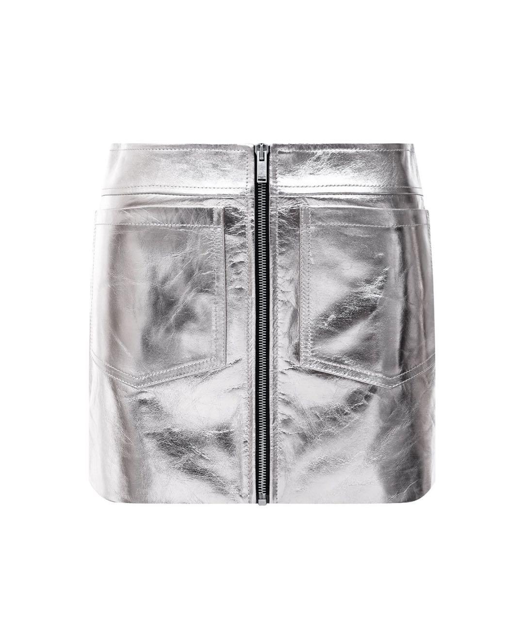 SAINT LAURENT Серебряная кожаная юбка мини, фото 1