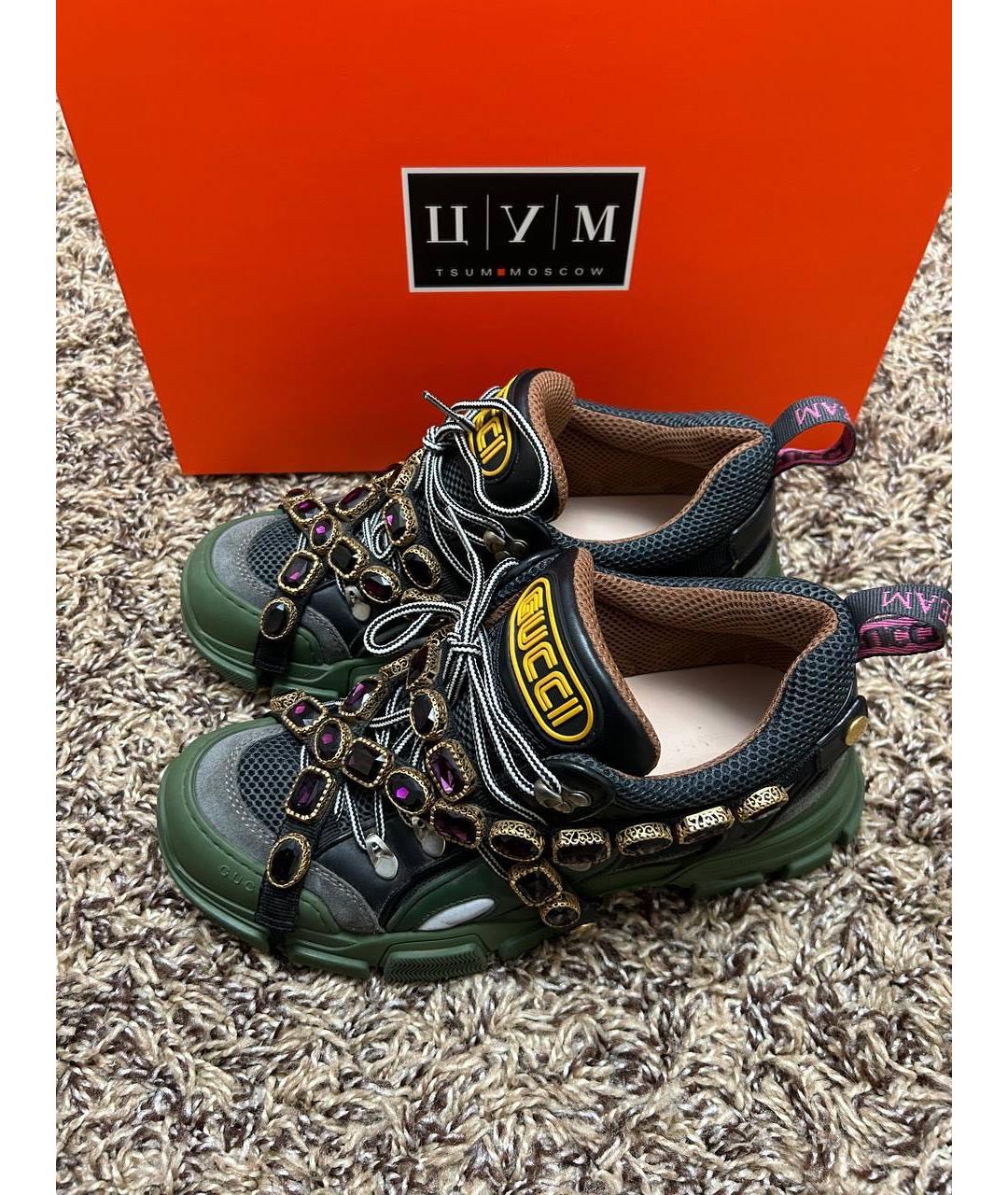 GUCCI Хаки низкие кроссовки / кеды, фото 3