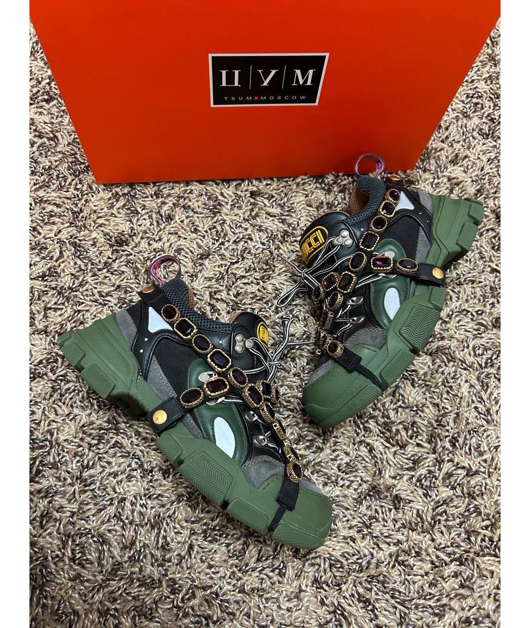 GUCCI Хаки низкие кроссовки / кеды, фото 2