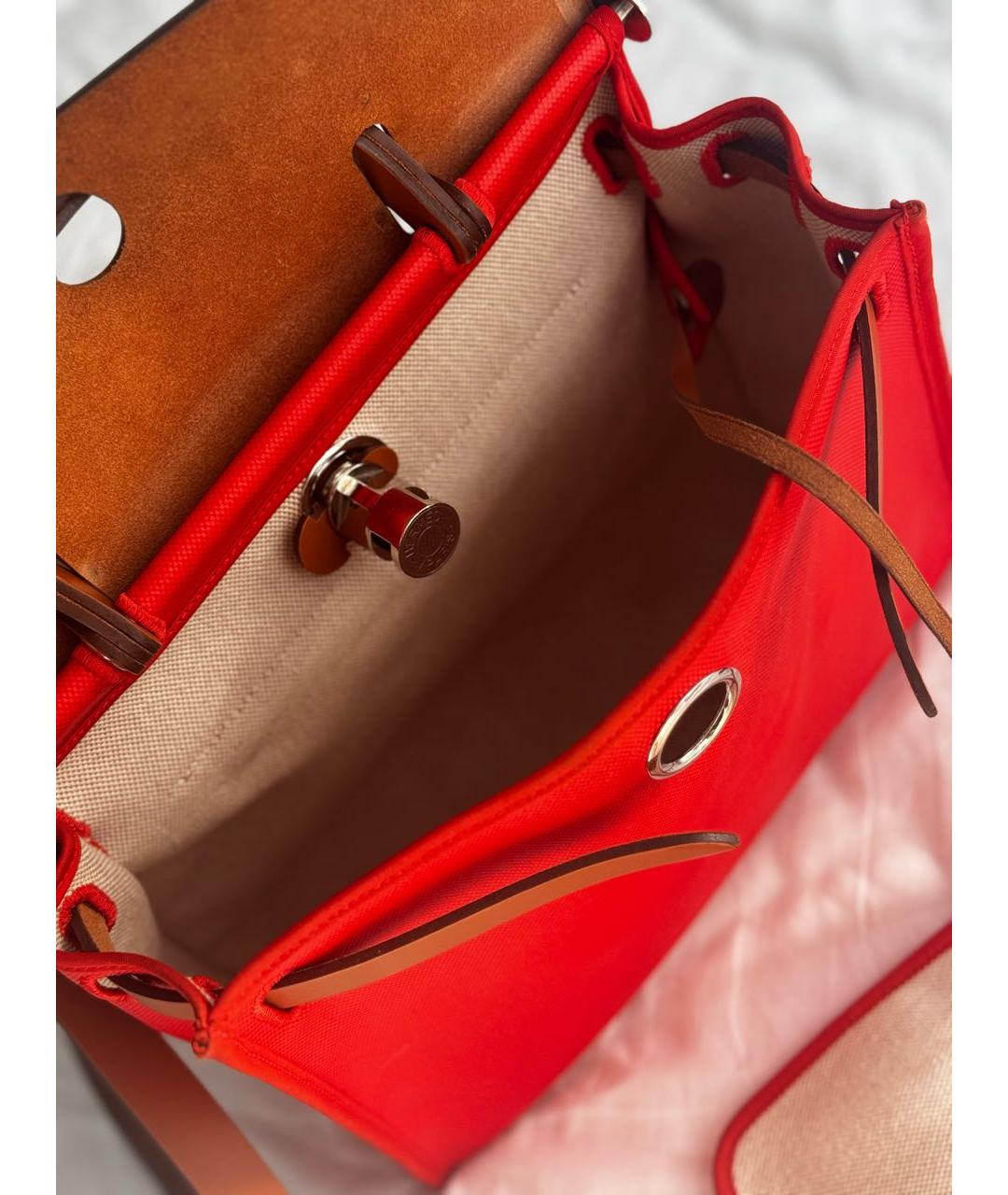 HERMES Оранжевая тканевая сумка с короткими ручками, фото 5