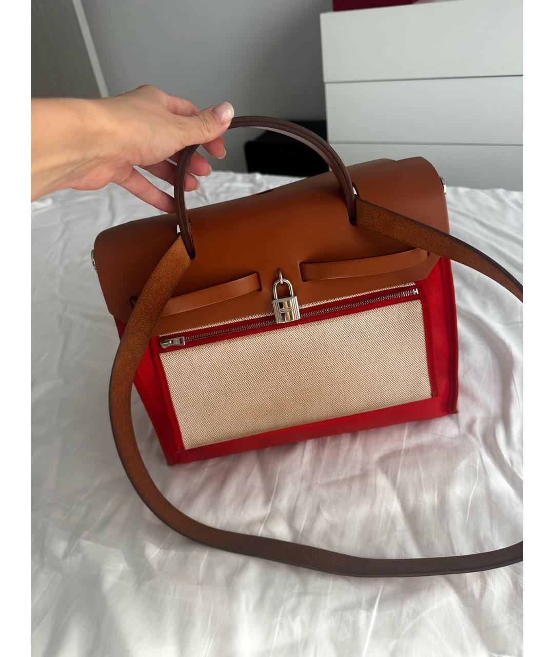 HERMES Оранжевая тканевая сумка с короткими ручками, фото 2