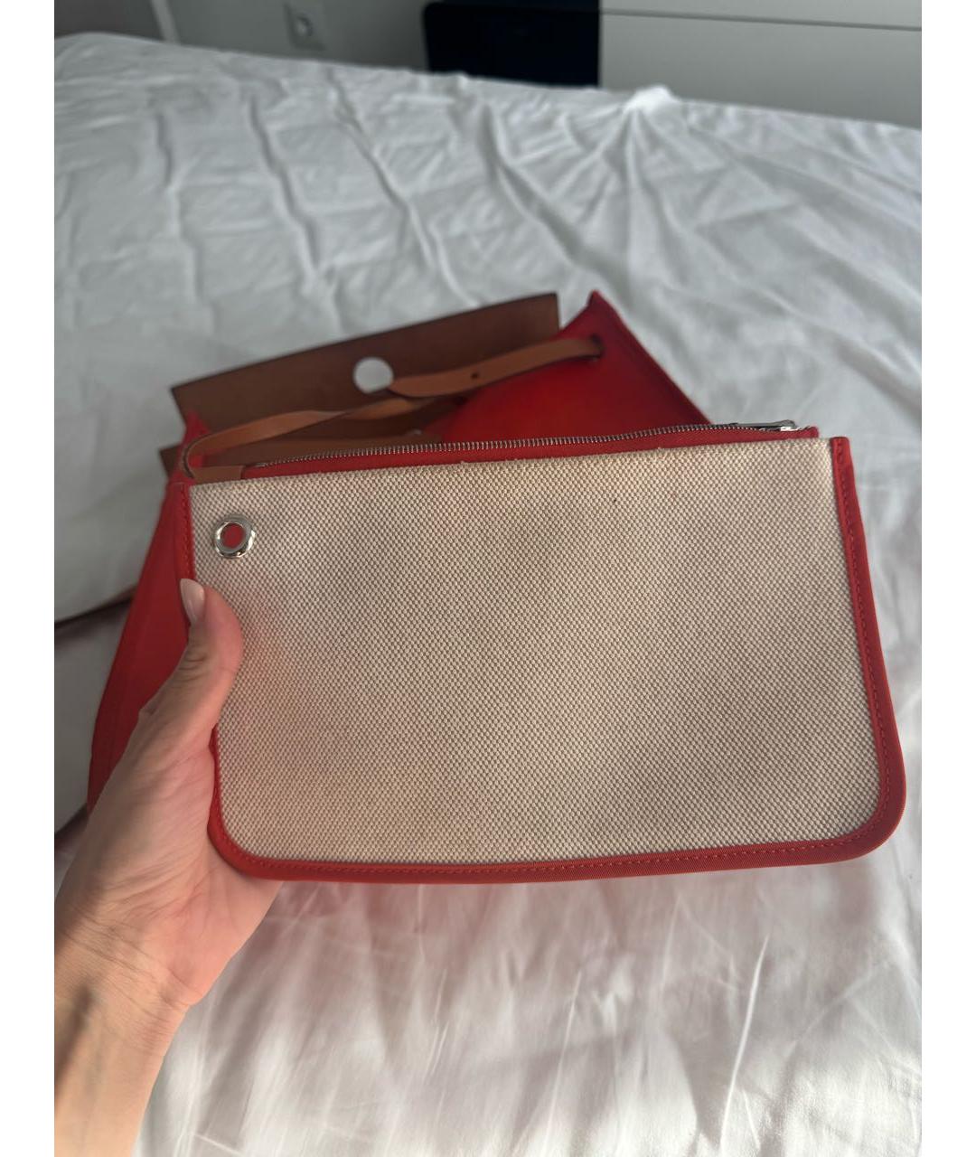 HERMES Оранжевая тканевая сумка с короткими ручками, фото 6