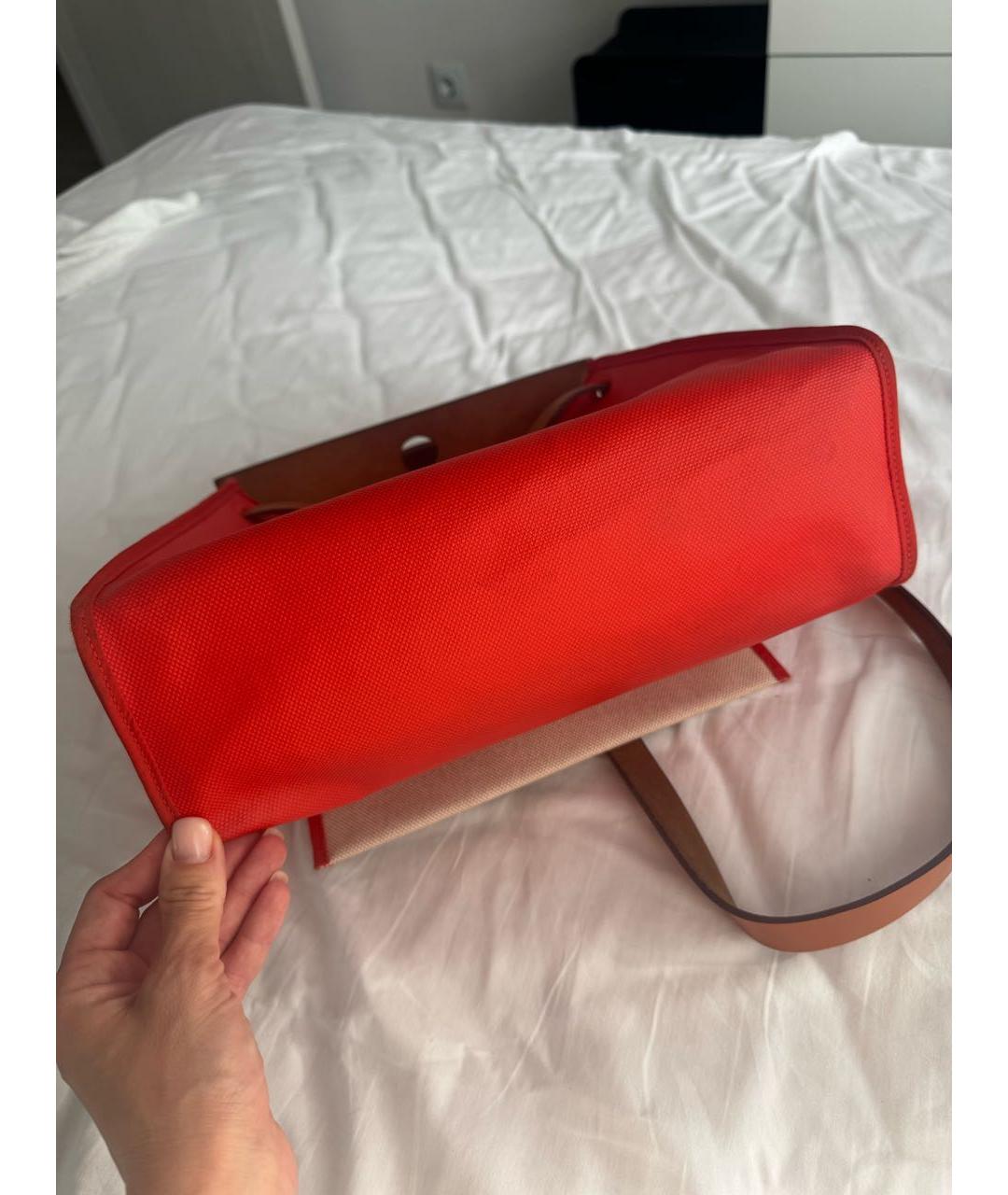 HERMES Оранжевая тканевая сумка с короткими ручками, фото 4