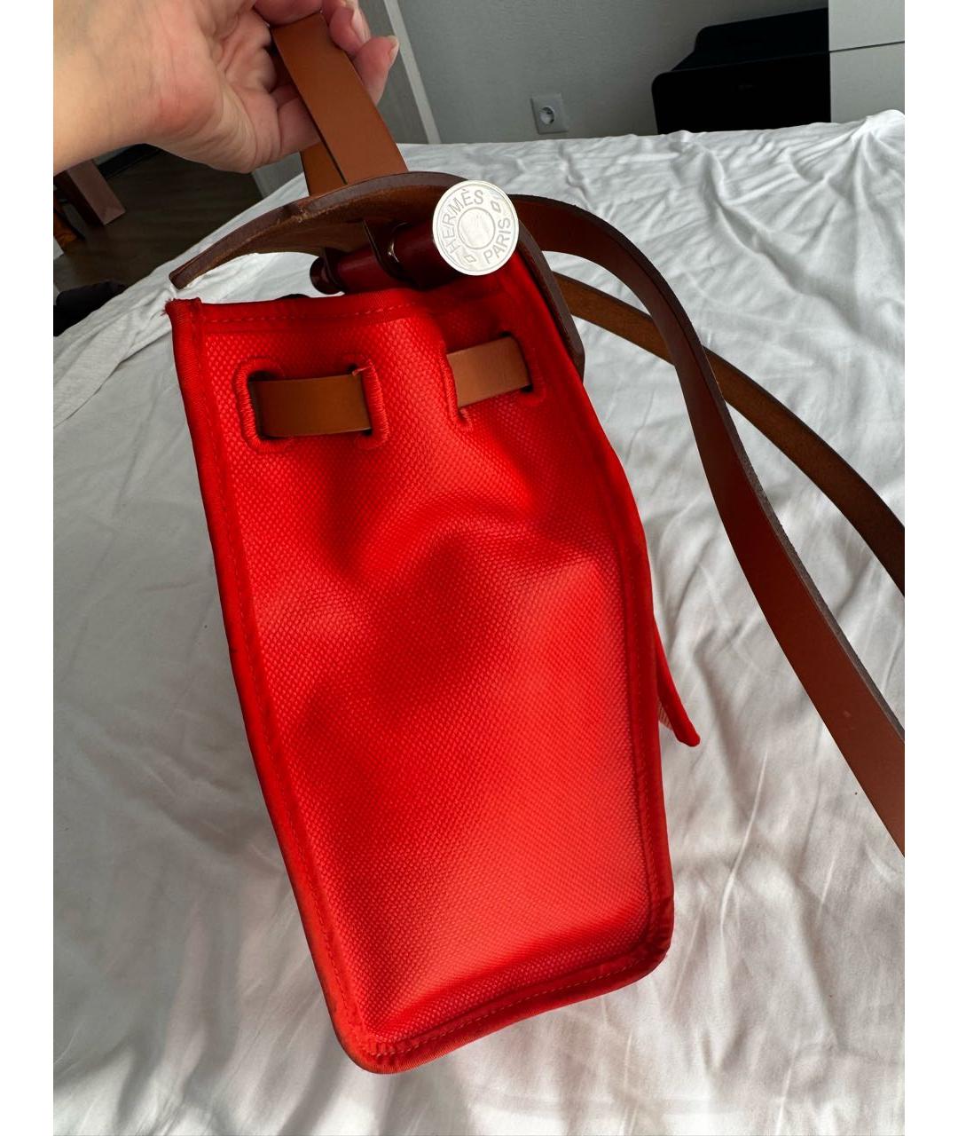 HERMES Оранжевая тканевая сумка с короткими ручками, фото 3