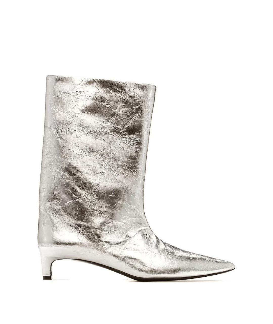 JIL SANDER Серебряные кожаные полусапоги, фото 1