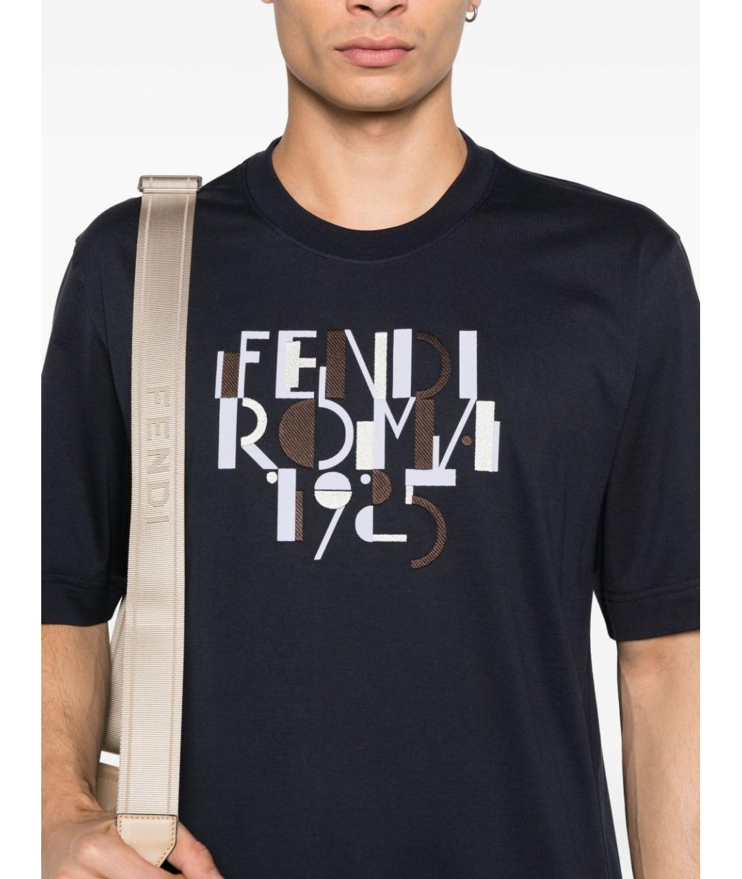 FENDI Темно-синяя хлопковая футболка, фото 3