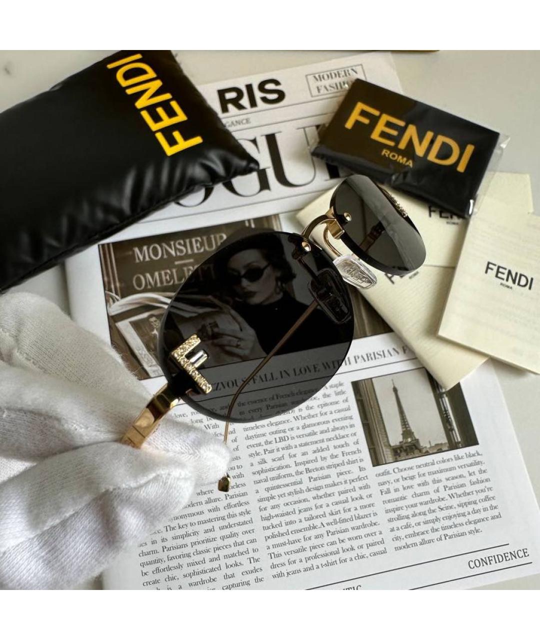FENDI Черные металлические солнцезащитные очки, фото 3