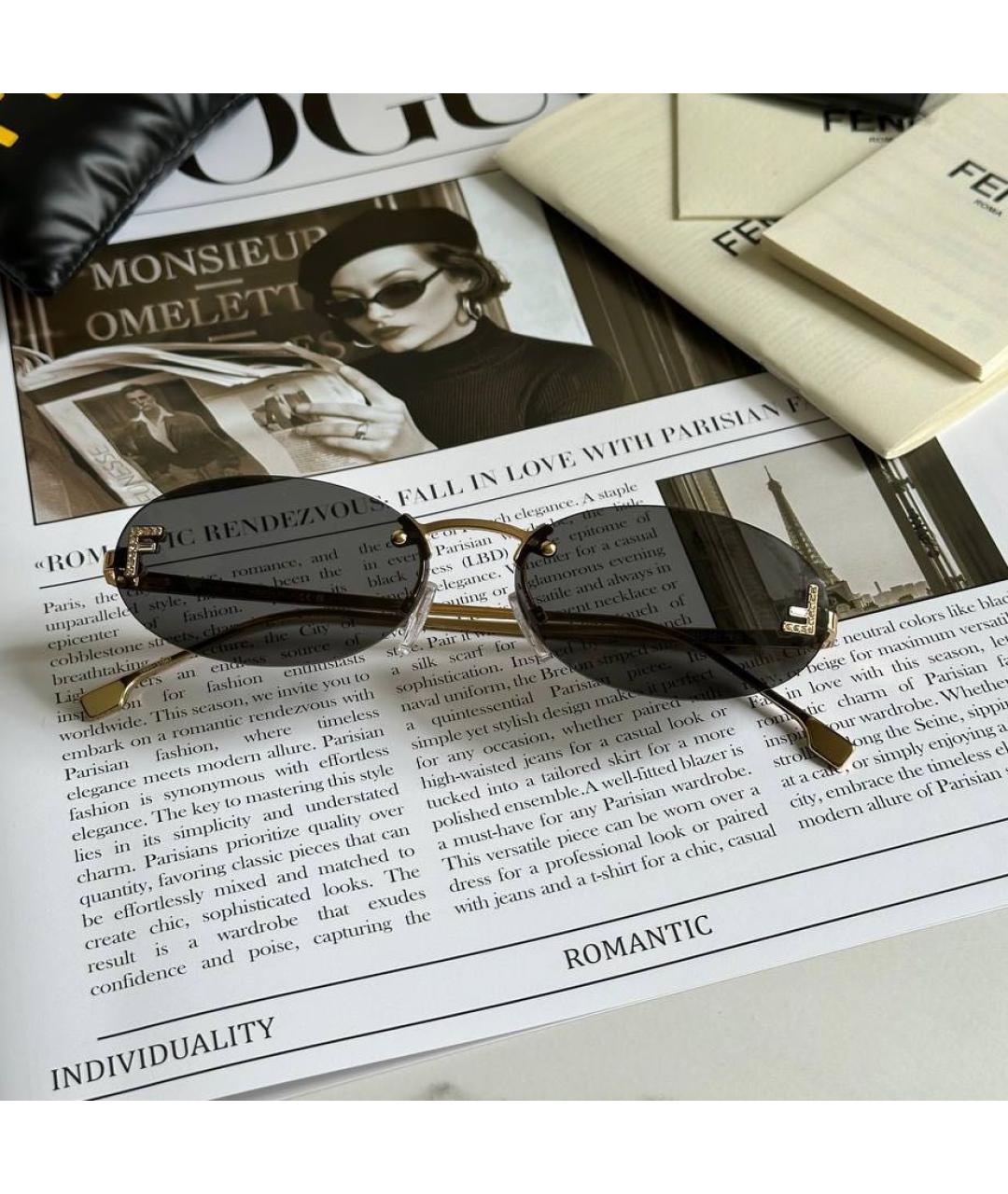 FENDI Черные металлические солнцезащитные очки, фото 2