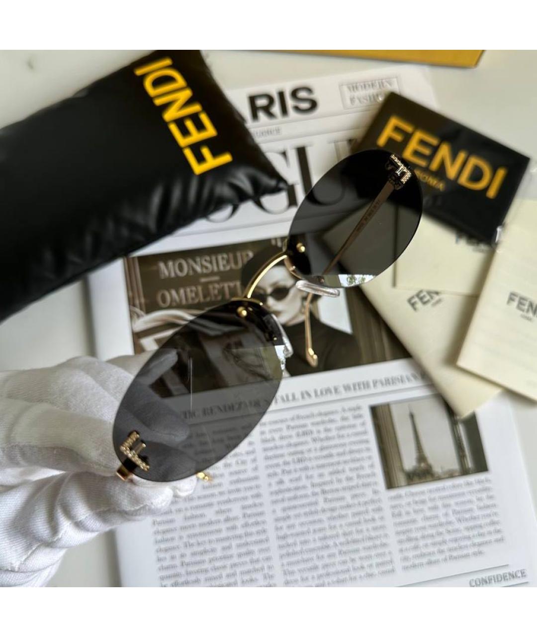 FENDI Черные металлические солнцезащитные очки, фото 5