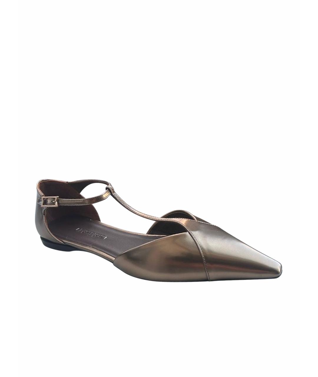 MAX MARA Золотые кожаные лодочки на низком каблуке, фото 1