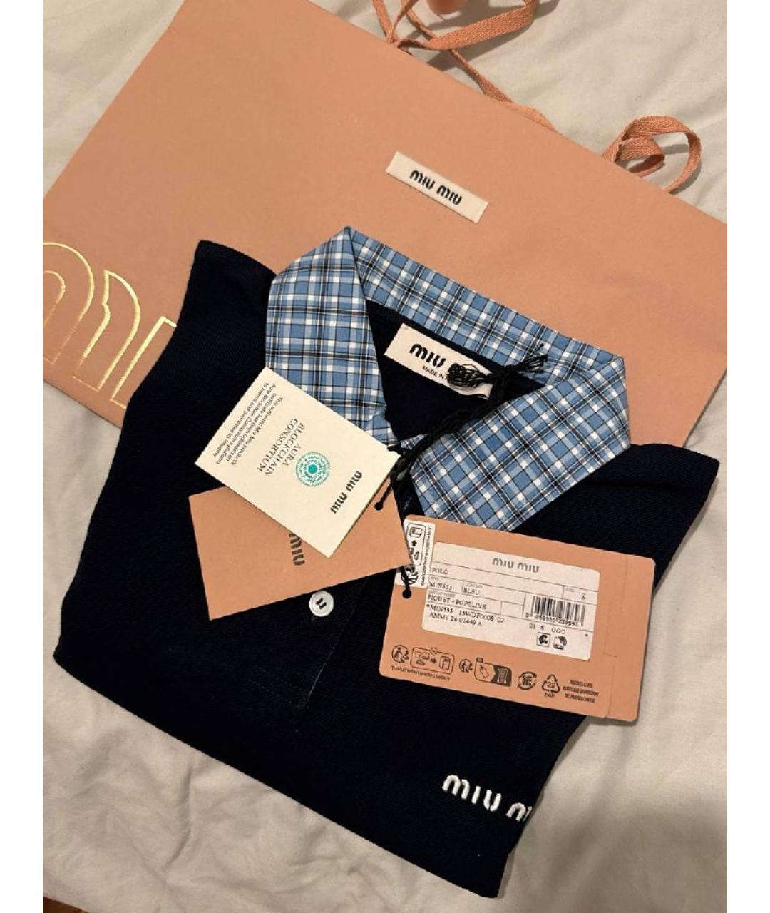 MIU MIU Темно-синяя хлопковая футболка, фото 2
