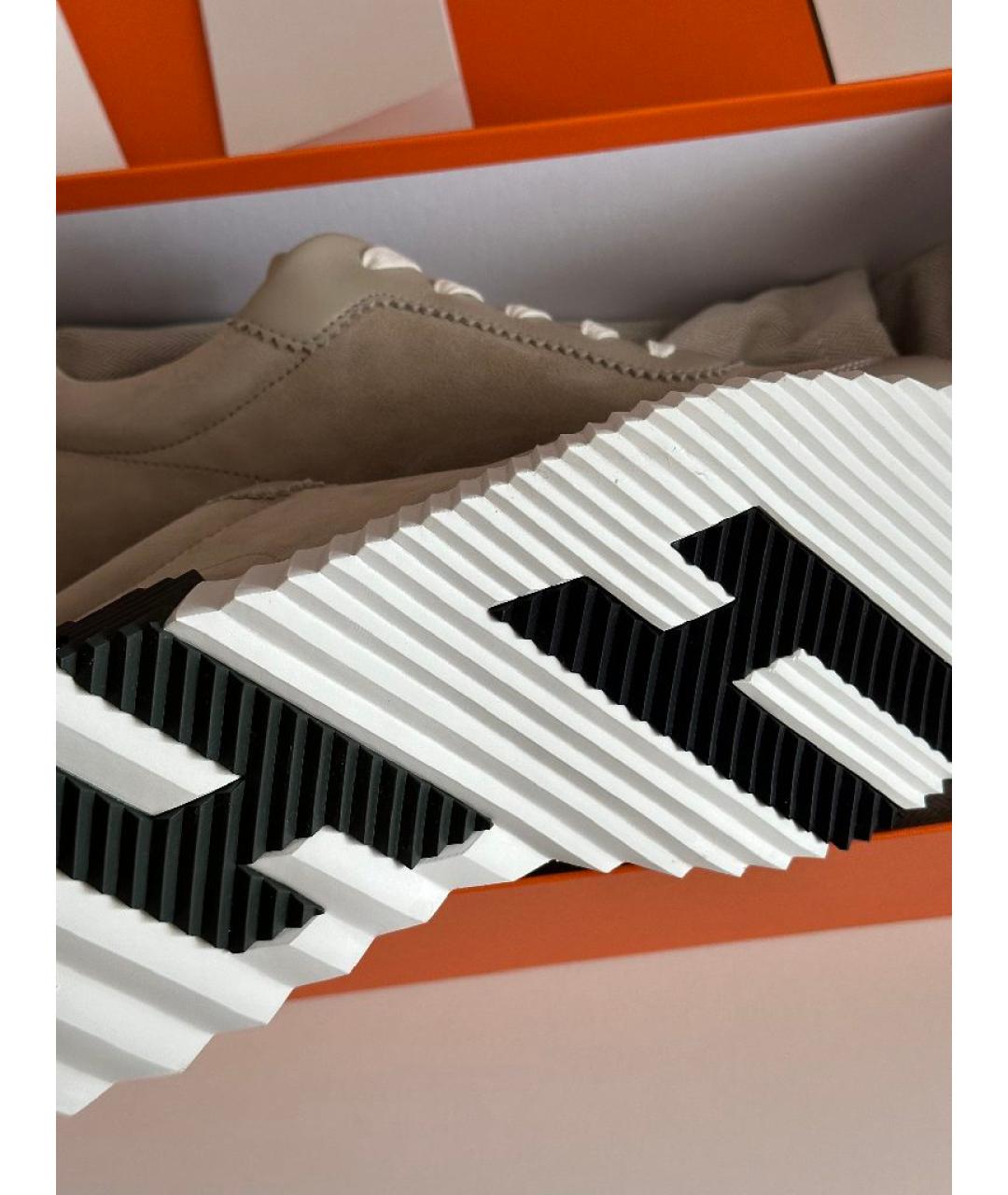 HERMES Бежевые замшевые низкие кроссовки / кеды, фото 7