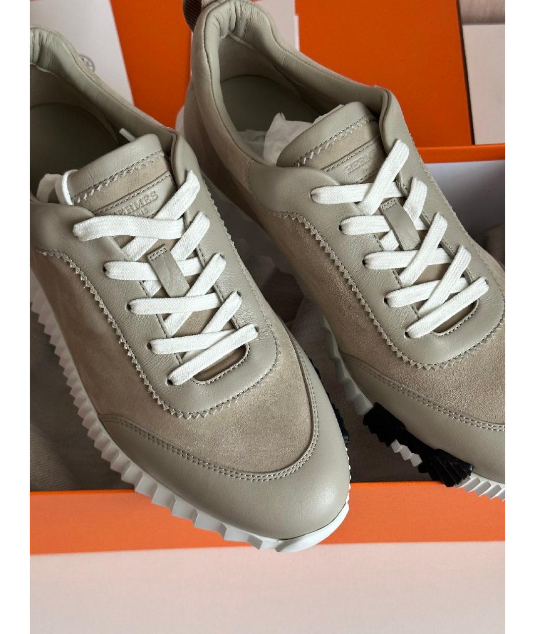 HERMES Бежевые замшевые низкие кроссовки / кеды, фото 2