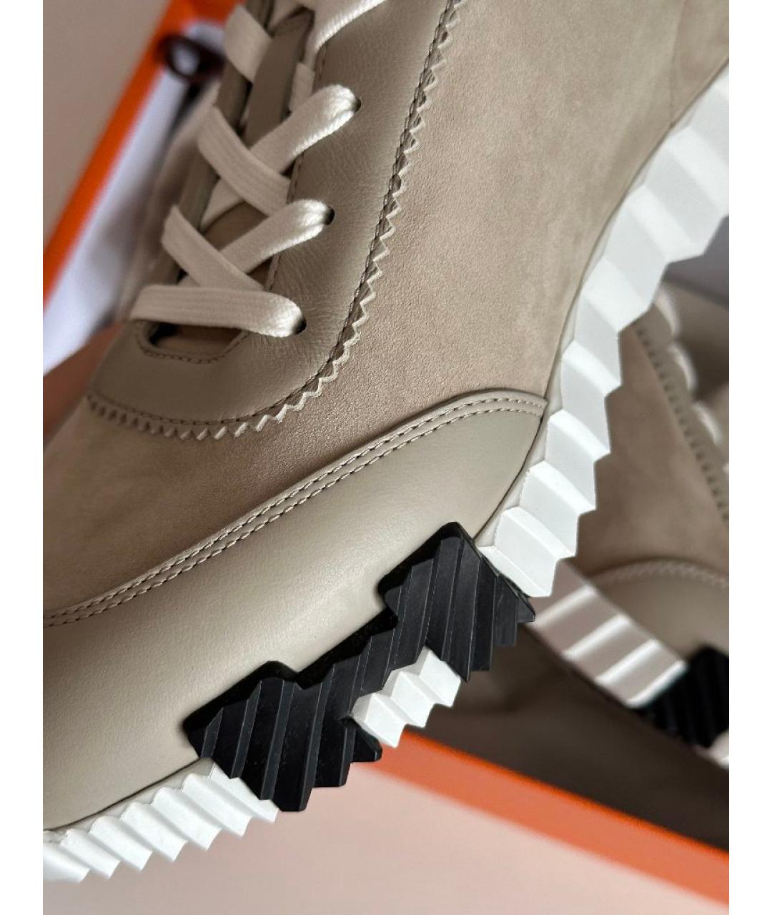 HERMES Бежевые замшевые низкие кроссовки / кеды, фото 4