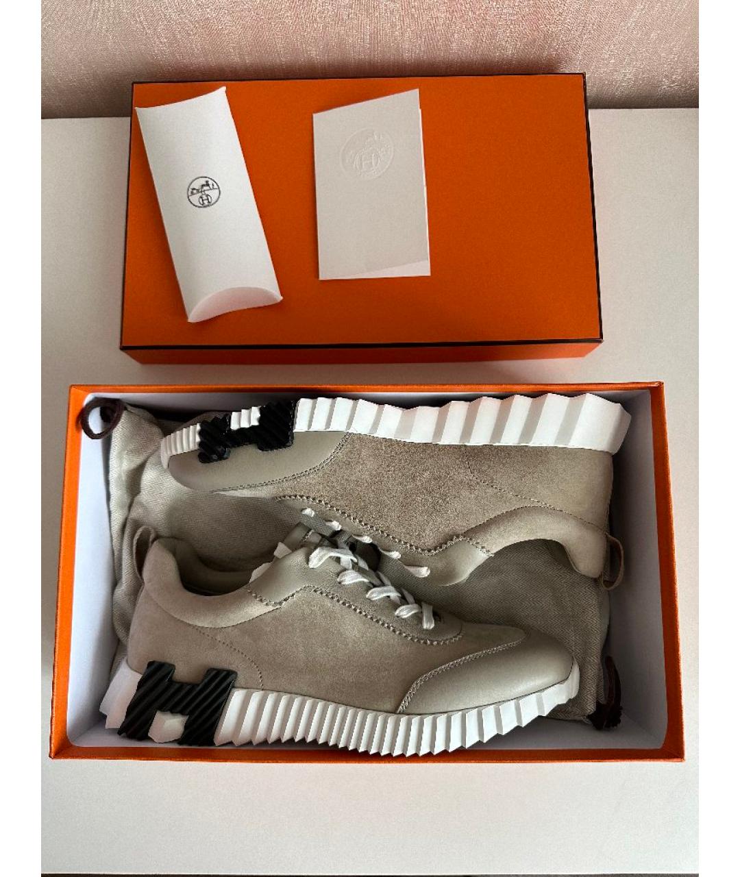 HERMES Бежевые замшевые низкие кроссовки / кеды, фото 8