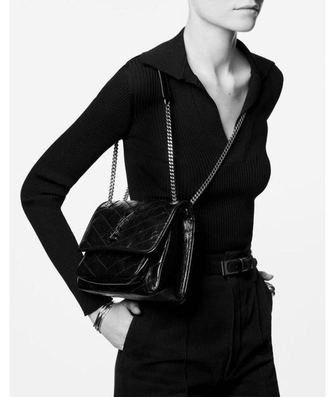 SAINT LAURENT Черная кожаная сумка через плечо, фото 4