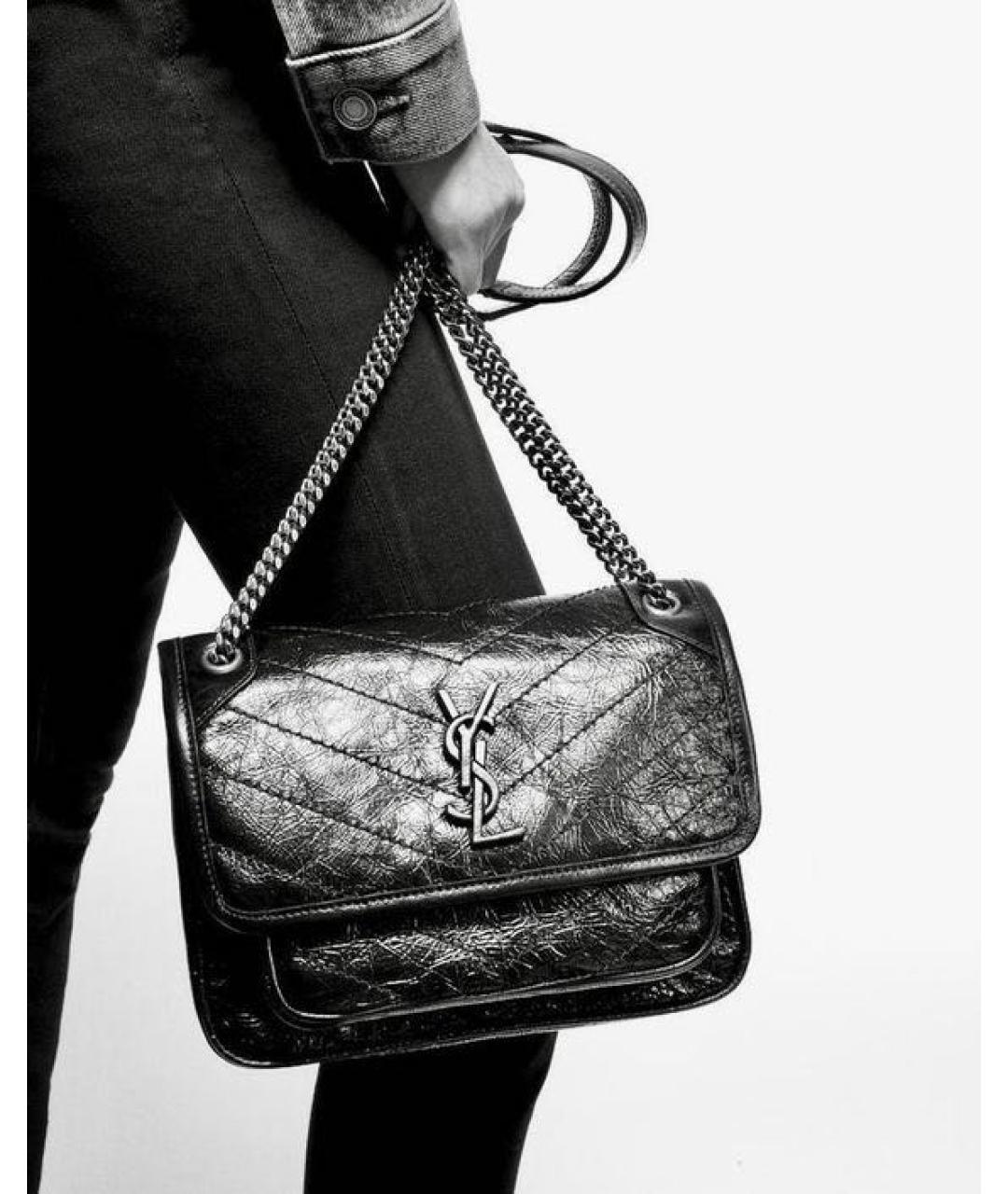 SAINT LAURENT Черная кожаная сумка через плечо, фото 2