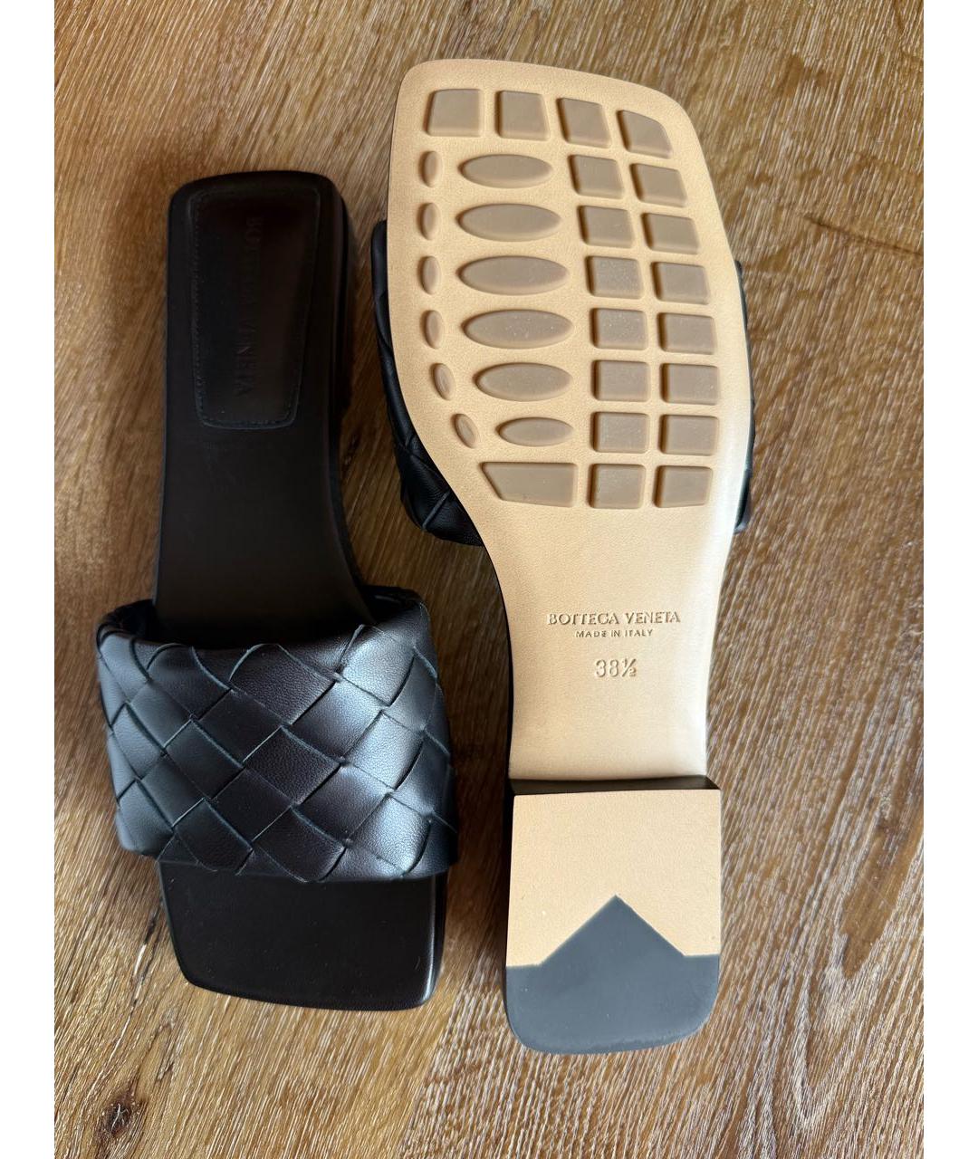 BOTTEGA VENETA Черные кожаные шлепанцы, фото 4