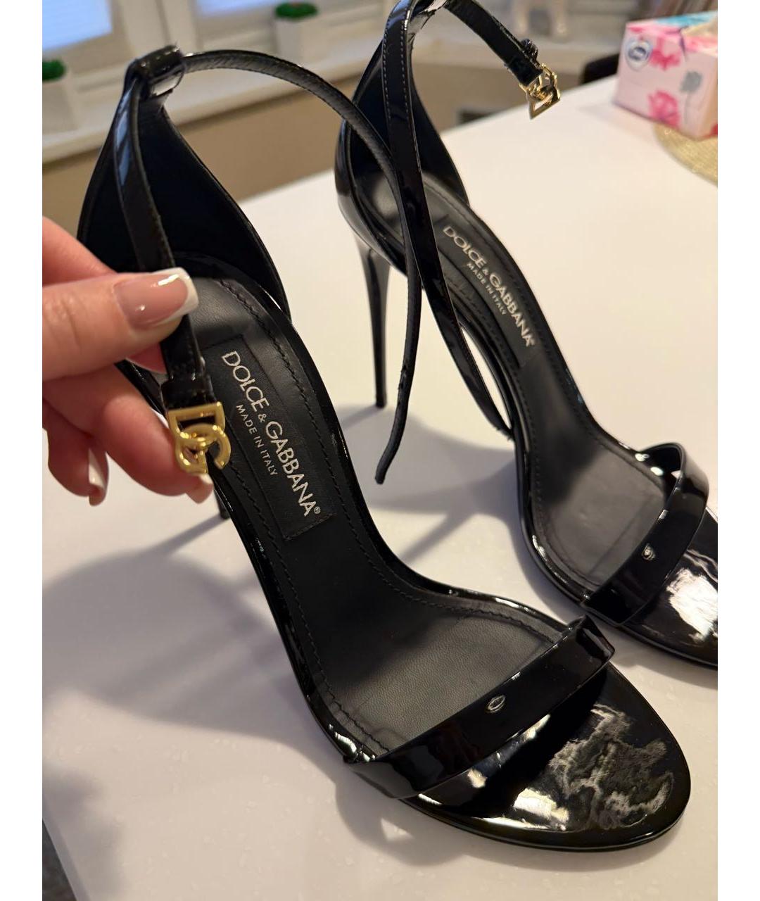 DOLCE&GABBANA Черные кожаные босоножки, фото 3