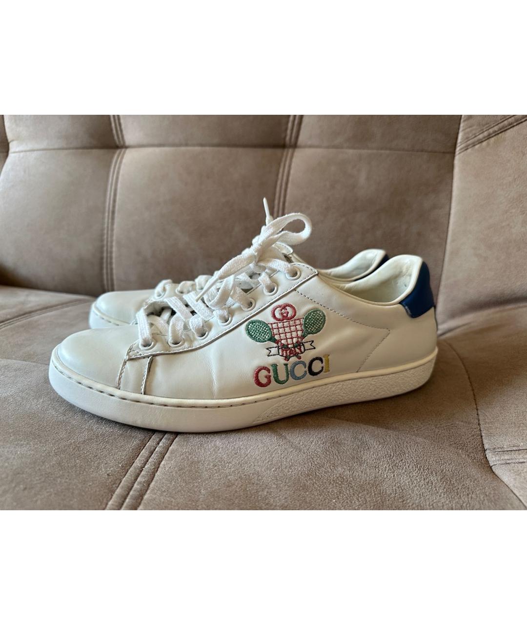 GUCCI Белые кожаные кроссовки, фото 7