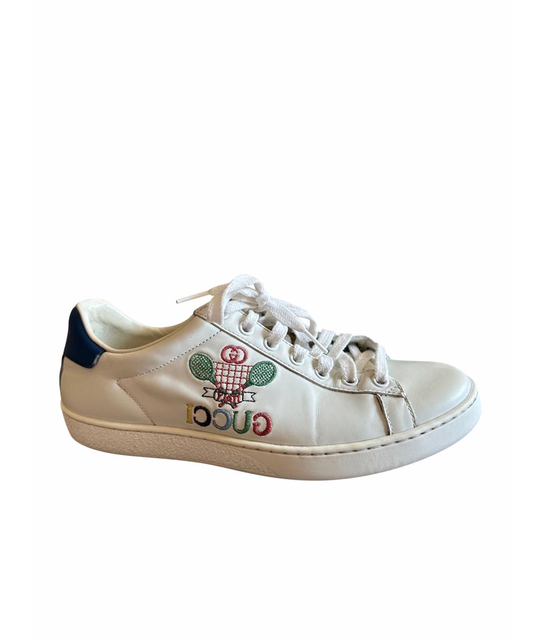 GUCCI Белые кожаные кроссовки, фото 1