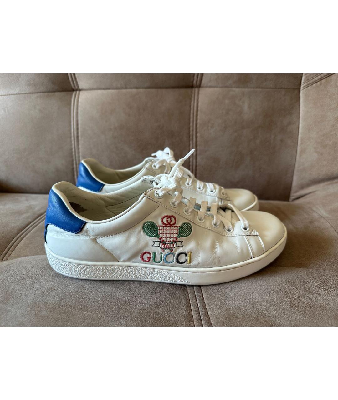 GUCCI Белые кожаные кроссовки, фото 2