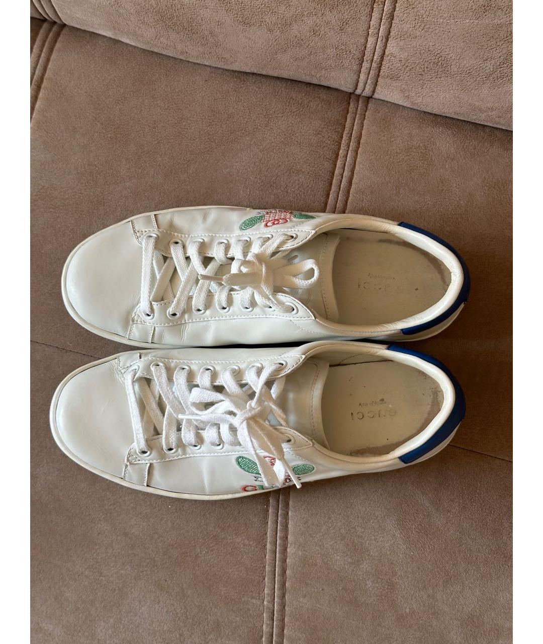 GUCCI Белые кожаные кроссовки, фото 5