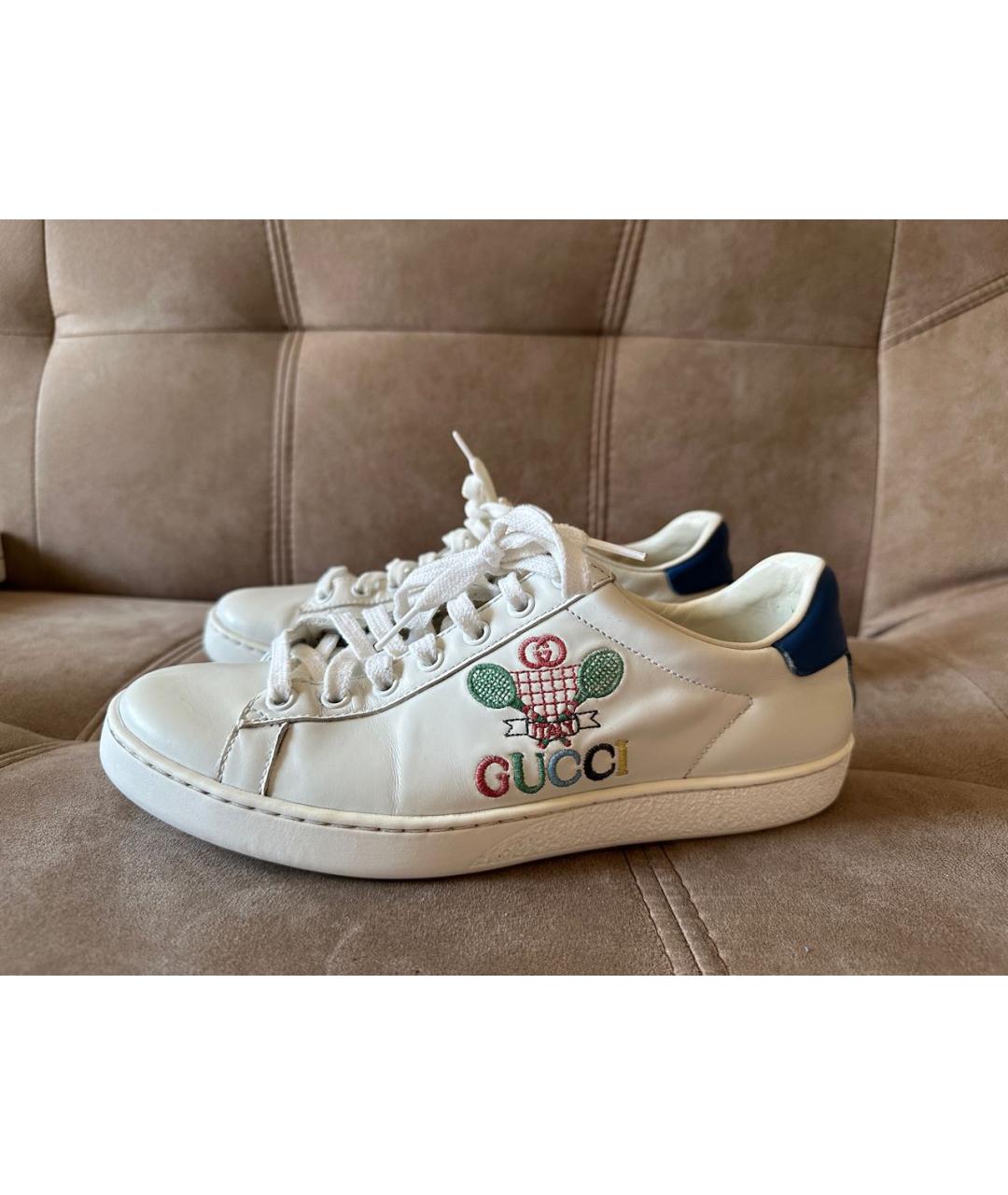 GUCCI Белые кожаные кроссовки, фото 9
