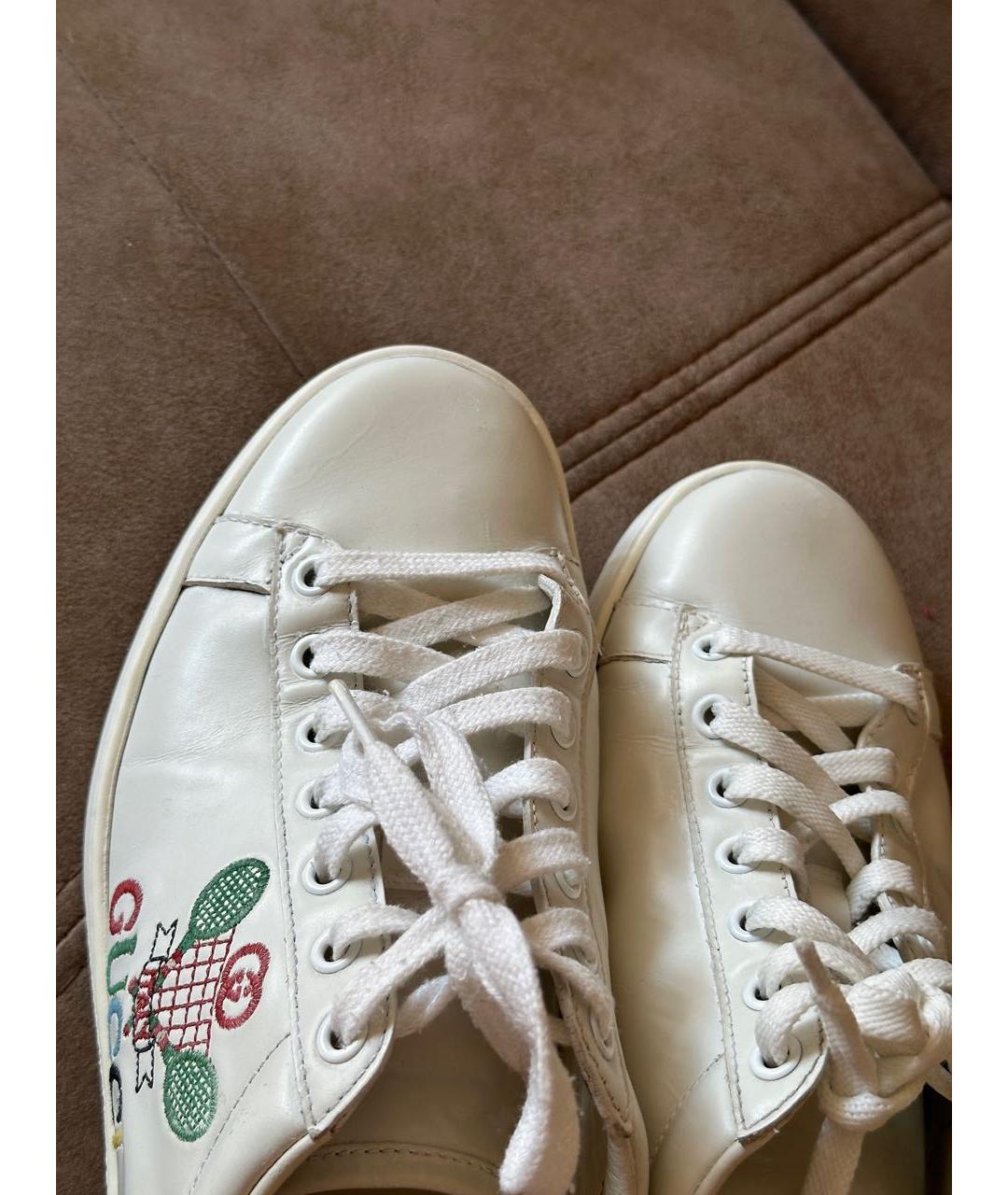 GUCCI Белые кожаные кроссовки, фото 6