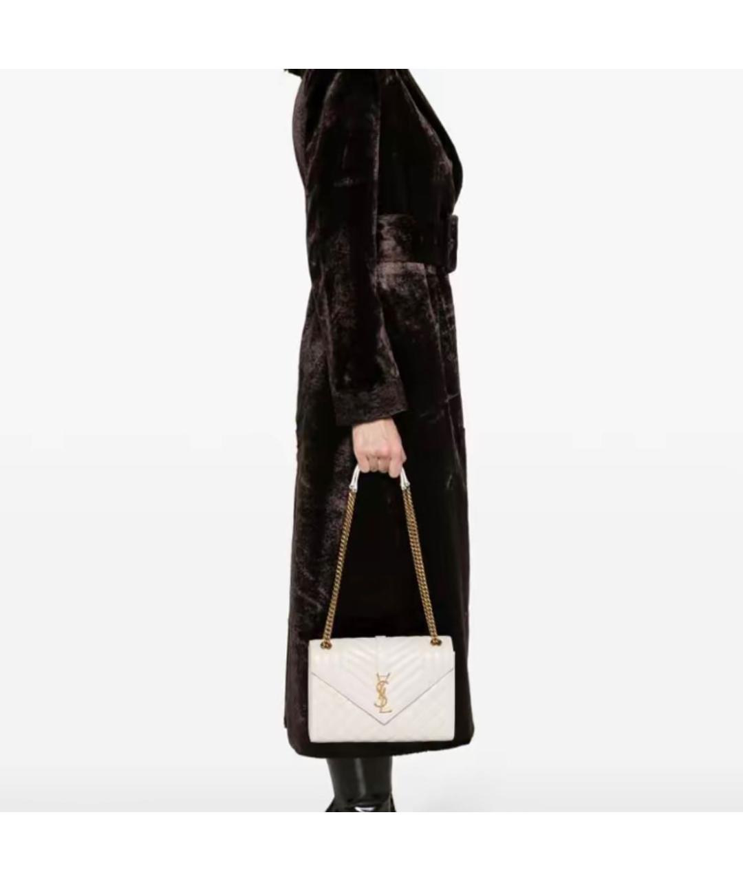 SAINT LAURENT Белая кожаная сумка через плечо, фото 4