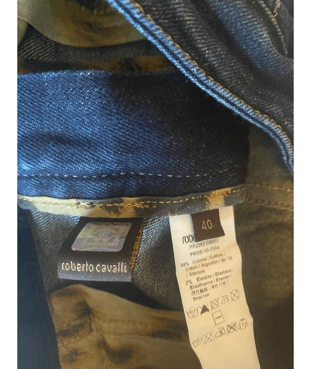 ROBERTO CAVALLI Темно-синие хлопковые прямые джинсы, фото 4