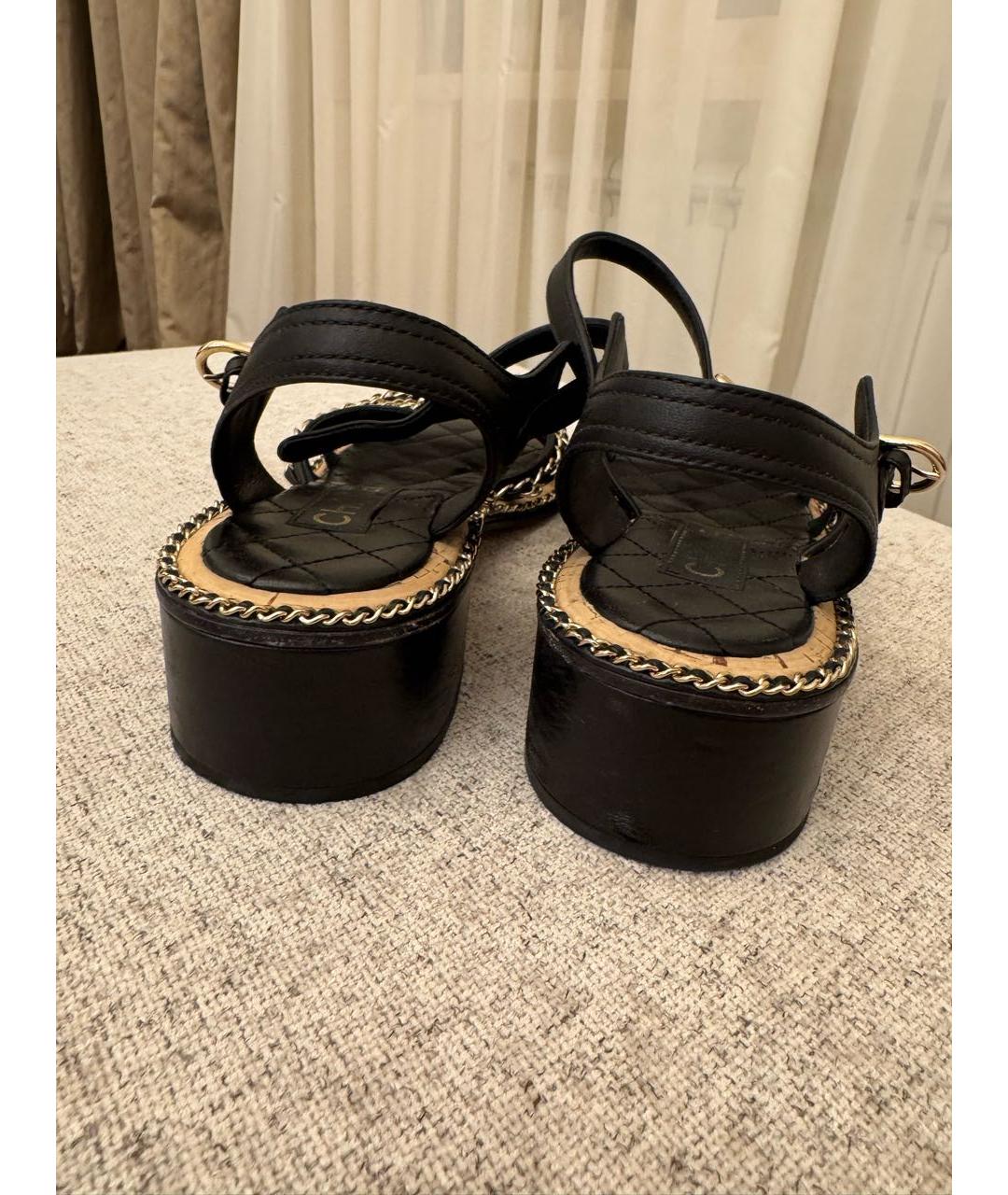 CHANEL Черные кожаные босоножки, фото 4