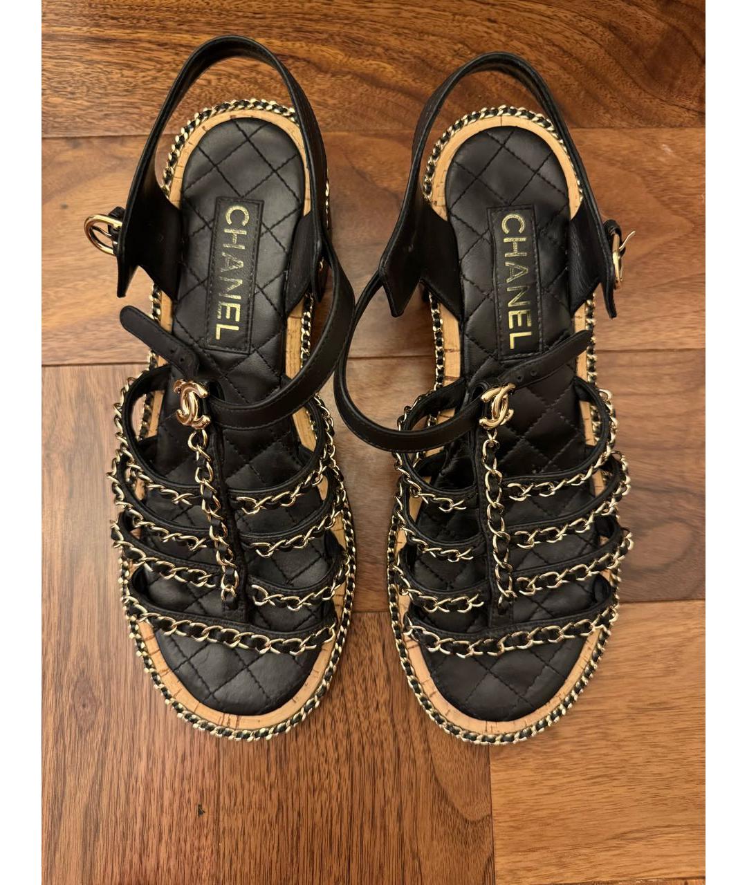 CHANEL Черные кожаные босоножки, фото 3