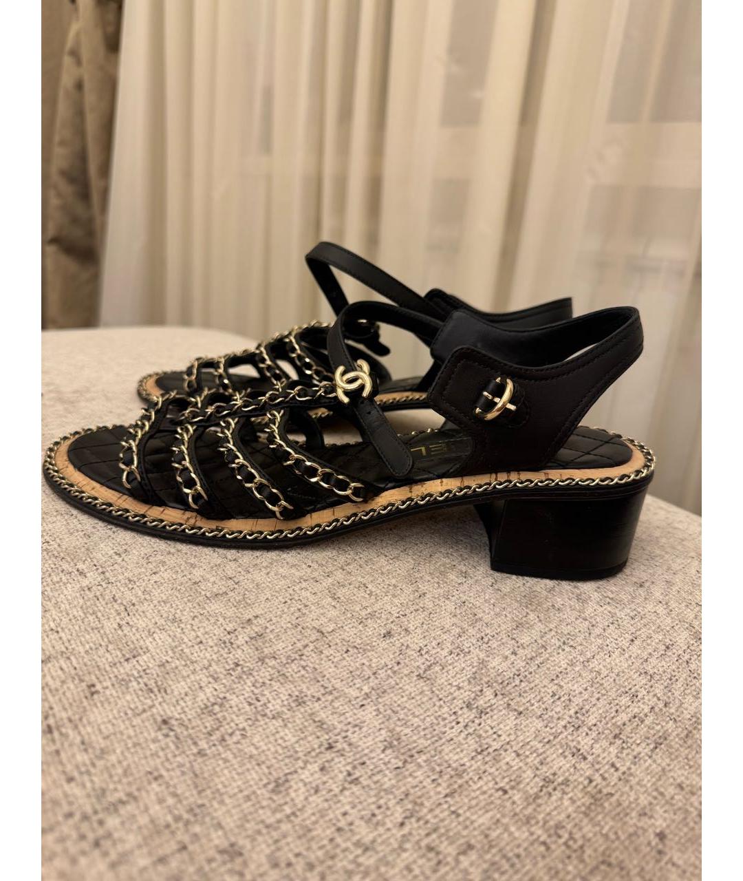 CHANEL Черные кожаные босоножки, фото 6