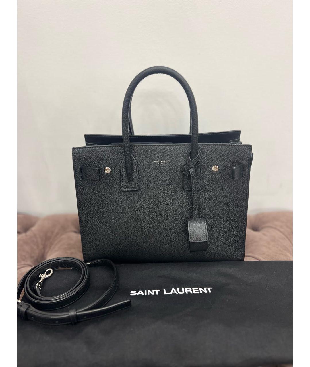 SAINT LAURENT Черная кожаная сумка с короткими ручками, фото 5